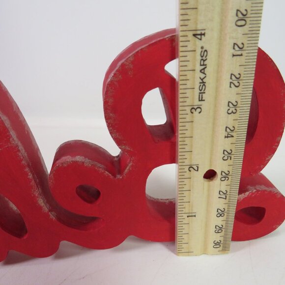 BELIEVE red wood shelf sitter w champagne gold accent 10 1/2" long - Picture 6 of 7